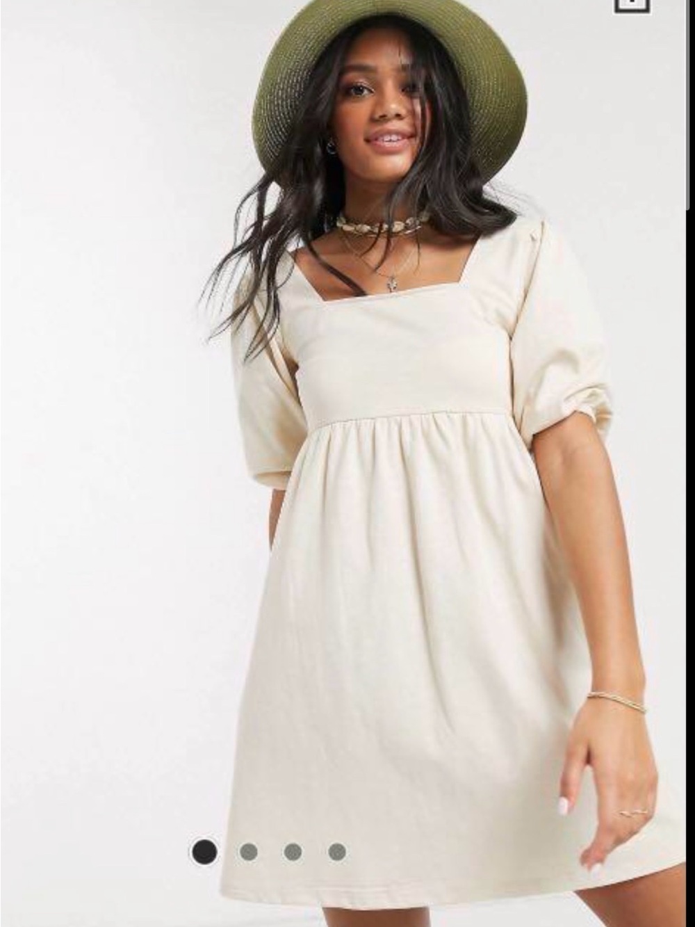 ASOS Cream Square-Neck Puff Sleeve Mini Dress